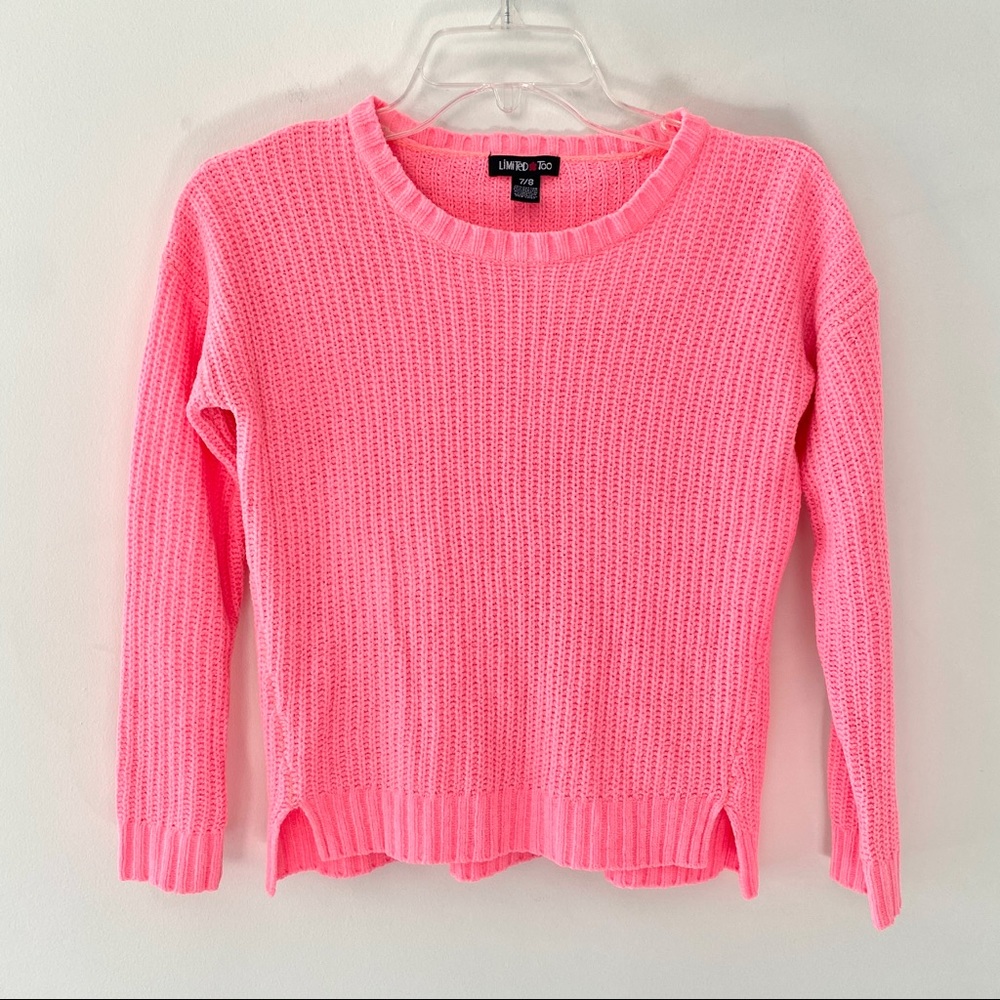 Limited Too Junior Girls Cable Knit Sweater Size 7 8 Side Slit Pink Long Sleeve